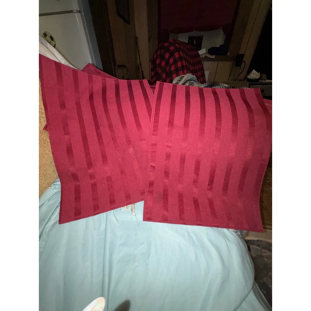 Set of 6 Red Tonal Satin Stripe Rectangular Placemats 18x13 Holiday Dining
